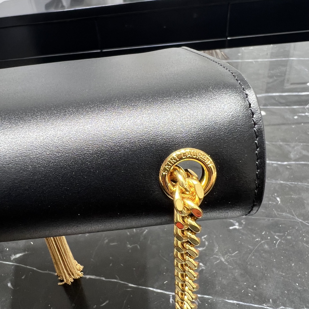 Saint Laurent Kate Small Grain Calfskin shoulder Bag Handbag Black 474366 Gold